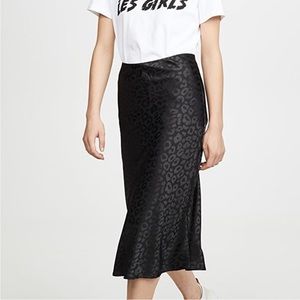 Re:Named Black Satin Cheetah Print Midi Skirt